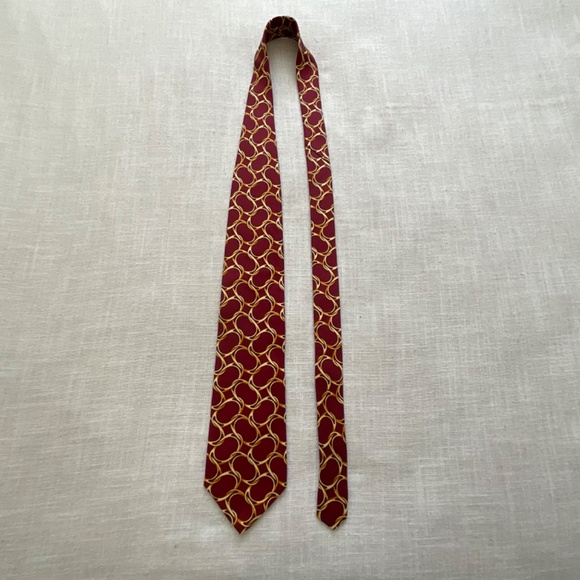 •Tom James Burgundy Gold Geometric Design Silk Tie - Picture 3 of 10